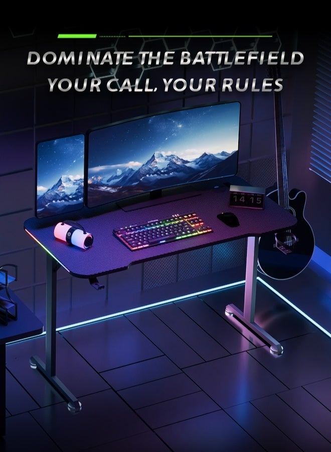 AOR Esports Gaming Desk equipped with desktop controller RGB lighting, headphone hooks, cup holder and socket box, carbon fiber material, desktop size L120 * W60cm, height 73cm, black computer desk - Image 1